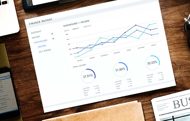 Finance report with charts on table