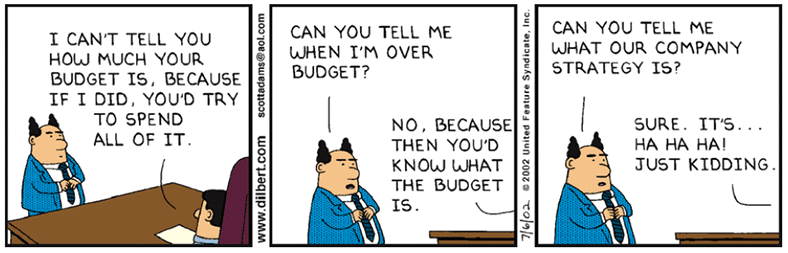 Budgeting strategy comic by Dilbert