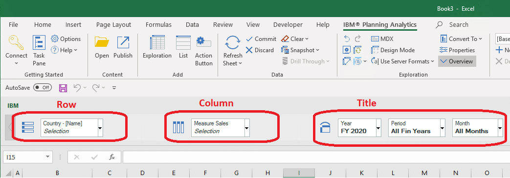 Example of the Planning Analytics for Excel (PAX) exploration views